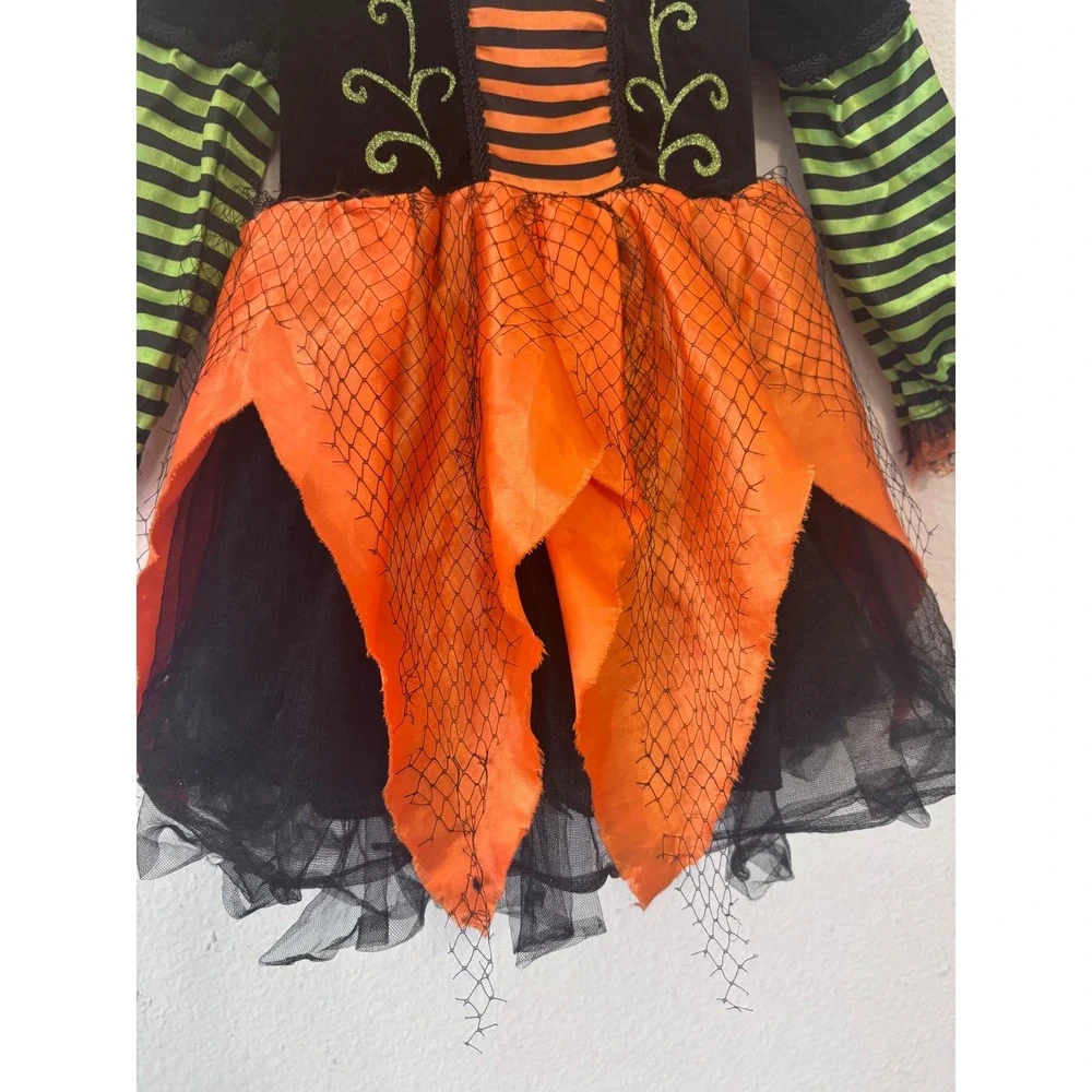 Witch Costume Dress‎ 4/5T Halloween Spooky Orange Black Green Goth